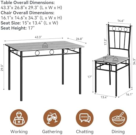 Rectangular Dining Room Table Set with 4 Chairs, Space-Saving Kitchen Table Set for Small Space, Retro Grey
