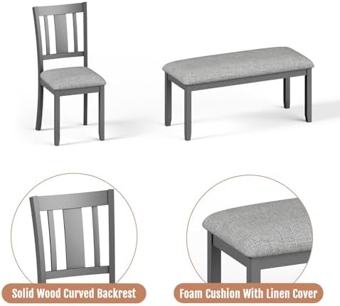 Zevemomo 6-Piece Solid Wood Dining Table Set, Dining Table Set for 6, Grey