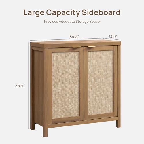 SICOTAS Sideboard Buffet Cabinet with Large Storage, Rattan Boho Credenza