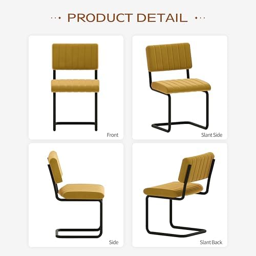 Mid-Century Modern Dining Chairs Set of 4 with Metal Legs, Yellow