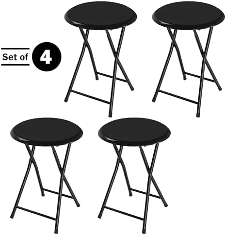 Lavish Home Portable Folding Stool with Backless Seat Set of 4, Black, 18”