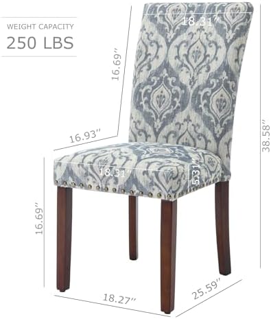 COLAMY High Back Dining Chairs Set of 2, Blue/White Flower