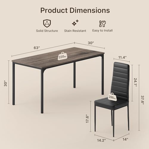 Gizoon 7-Piece Dining Table Set for 6, 63" Kitchen Table & PU Chairs Gray