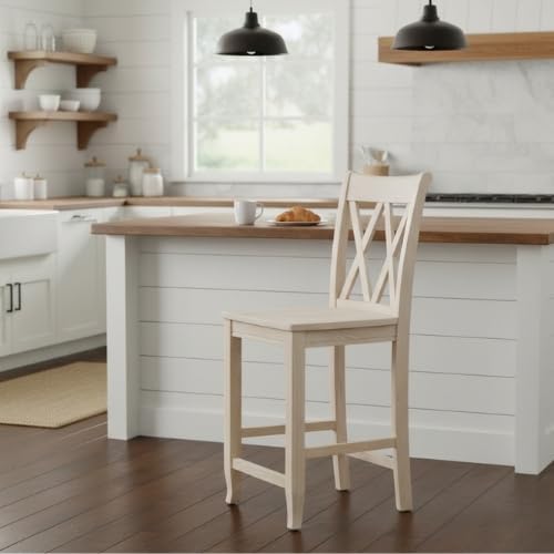 IC International Concepts Solid Wood Double X-Back Stool, 24", Unfinished