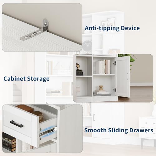 Garvee 74'' Tall Corner Bookshelf- 6-Tier Book Shelf with Drawer & Cabinet
