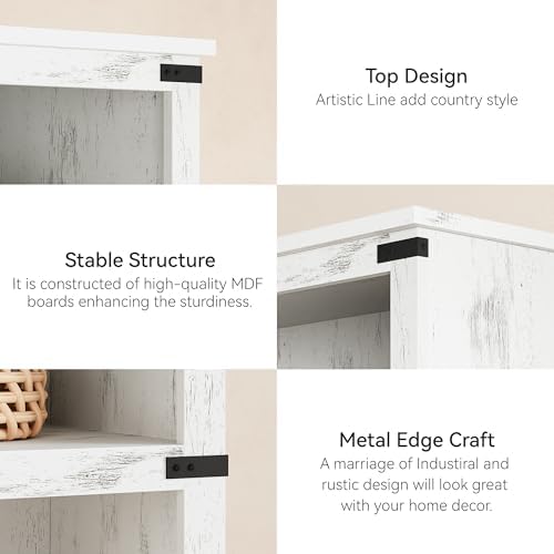 IDEALHOUSE 5 Tier Bookcase, Farmhouse Book Shelf with Storage, Tall Book Case Wooden 5 Shelf Bookcase for Home Office, Living Room, Bed Room (White, 67.4" H x 31.5" W x 12.8" D)