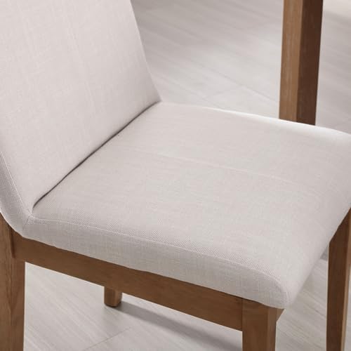Farmhouse Kitchen Dining Room Chairs Set of 6 with Rectangle Backrest Mid Century Linen Fabric Upholstered Dining Room Parsons Chairs for Kitchen Island/Living Room/Dining Table, Beige