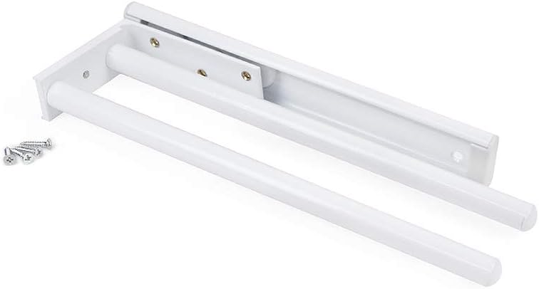 Emuca - Pull-Out Towel Rail with 2 arms, Kitchen or Bathroom Towel Rack from Aluminium with White Finish, 310mm (12,2 inch) Long