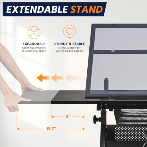 Yaheetech Glass Drafting Table & Stool, Drawing Table for Artists, Black