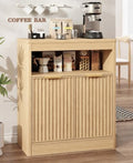 Fluted Buffet Cabinet with Storage, Small Coffee Bar Cabinet with Doors & Adjustable Shelves, Wood Storage Cabinet for Kitchen, Living Room, Entryway, Oak