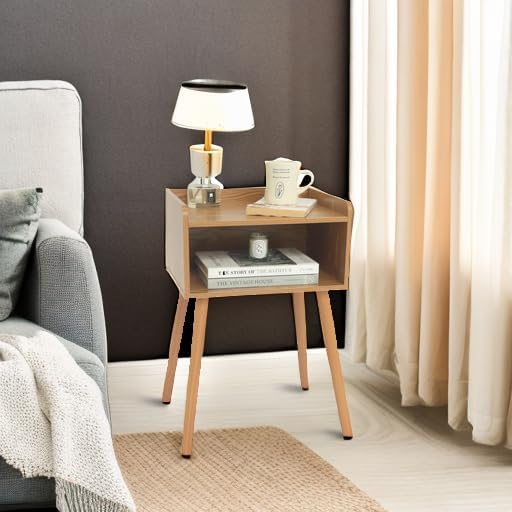 MaxSmeo Nightstand, Mid Century Brown Side Table Bedroom with Storage