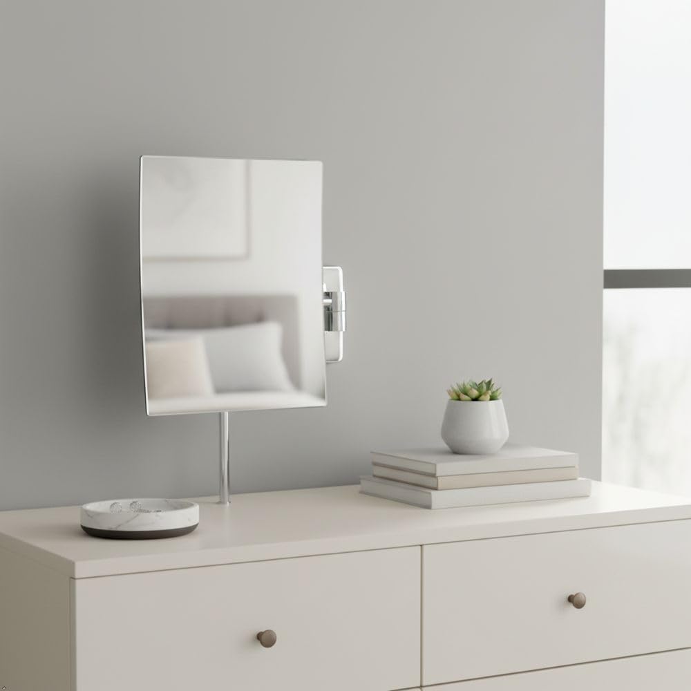 JERDON Wall-Mounted Makeup Mirror - 5X Magnification - Chrome - JRT695C