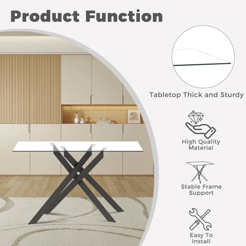 51" 5-Piece Glass Dining Table Set for 4, White&Black