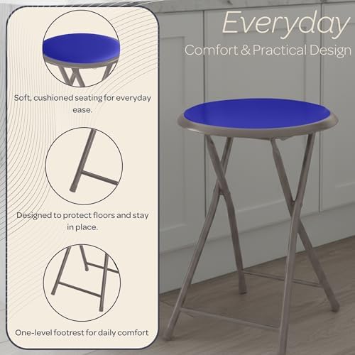 Lavish Home Portable Folding Stool with Backless Seat Set of 2, Blue, 18”