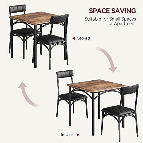 3-Piece Dining Table Set for 2, Kitchen Table Set with 2 Upholstered Chairs, Square Dining Table Set for Apartment, Studio, Small Space, Brown