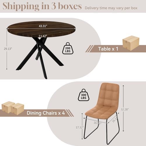 44" Round Dining Table Set for 4, Modern X-Shaped Metal Leg Table