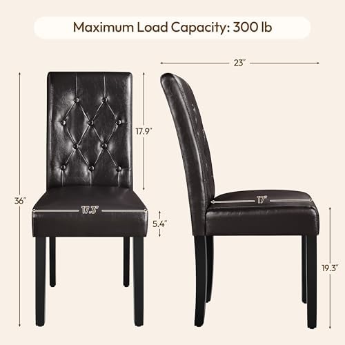 Yaheetech Dining Chairs Set of 6 Button Tufted Kitchen Chairs Brown