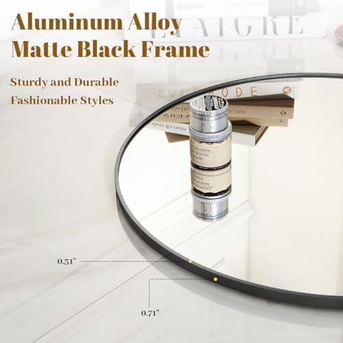 VooBang Black Round Bathroom Mirror 30", Thin Metal Frame Wall Mirror