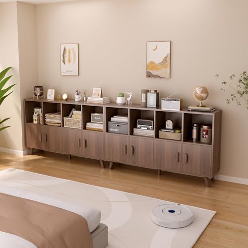 OSCHF 8-Cube Bookcase with Doors, 2-Tier Low Storage Cabient, Walnut