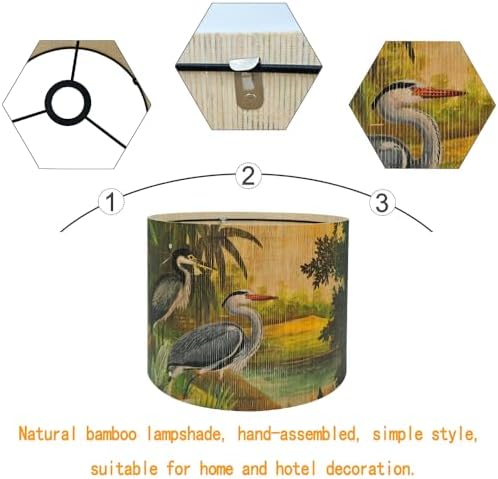 Rustic And Retro Bamboo Drum Lamp shade Tropical Colorful Animals Design