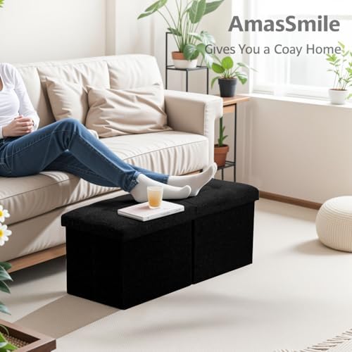 AmasSmile Footrest Ottoman Storage Bench,34" Linen Folding Chest,Black