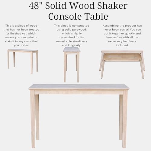 IC International Concepts Solid Wood Shaker Console Table, 48" Long
