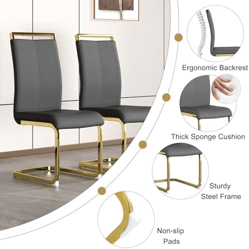 Ebullient Glass Dining Table Set for 4,5 Piece Dining Table and Chairs Set，Modern Kitchen Dining Room Table with 4 PU Leather Chairs,Dinner Table Set