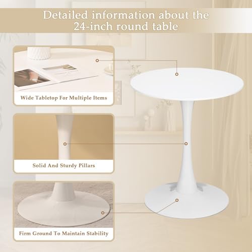 Dining Table and Dining Chair Set 23.6" White Round Table&2 Boucle Upholstered Black Legs Chairs for Kitchen Dining Room Small Space 3 Piece Dining Table and Chair Set（Beige）