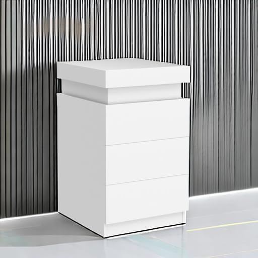 ADORNEVE White Nightstand with Charging Station and LED Lights