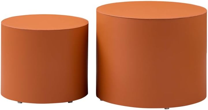 Nested Table Set 2 Pieces, MDF Coffee Table Set Living Room/Lounge Area (Orange + MDF + Round)