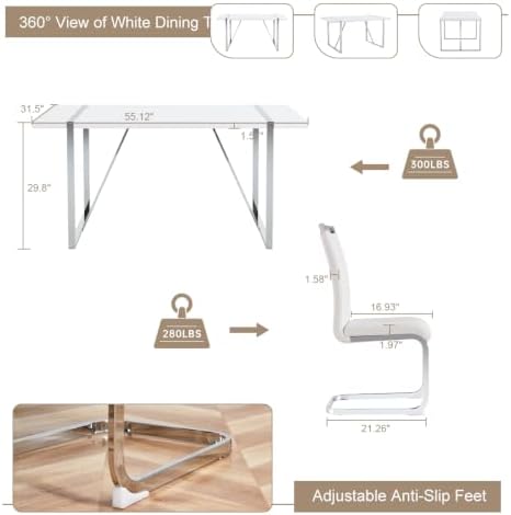 Ebullient White Dining Table Set for 4, Modern Dining Room Table Set for 4