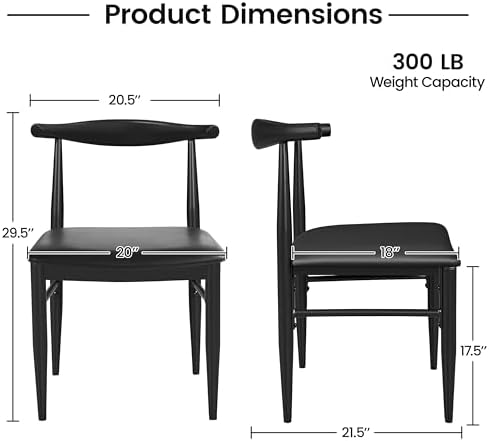 Yaheetech Mid Century Modern Dining Chairs Set of 6 Metal Legs Black Chair