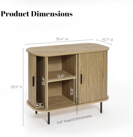 LuxenHome 35” Oak Sideboard Buffet Cabinet with Storage, Accent Cabinet