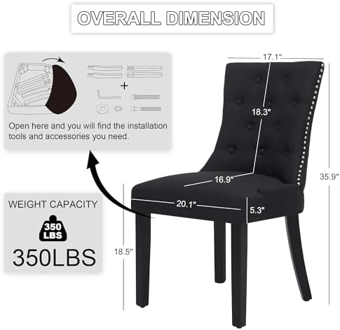 Dining Chairs Set of 6, Modern Kitchen Chairs with Back, Black