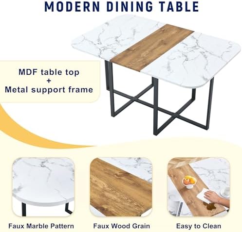 7-Piece Dining Table Set for 6,Modern Dining Table Set for 6 with Cushioned Chairs,59" White Kitchen Table Set for Home, Apartment,Office,Conference Room,Small Spaces, Space-Saving