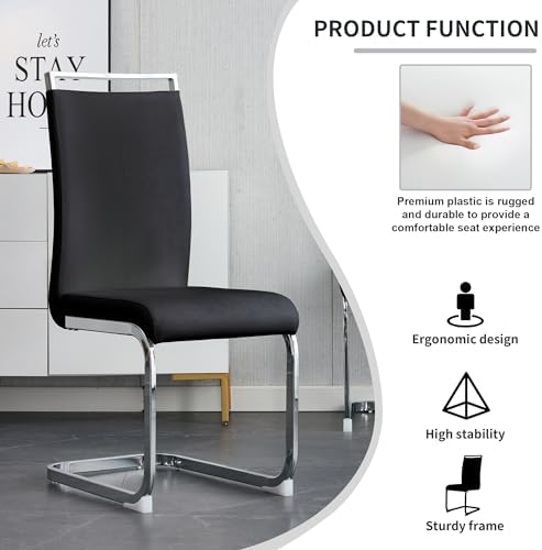 Marble Dining Table Set for 4,63 in White Rectangular Table with Sliver Metal X-Shaped Frame and 4 Black Leather Dining Chairs,ModernTable and Chairs for Kitchen Dining Room,Restaurant