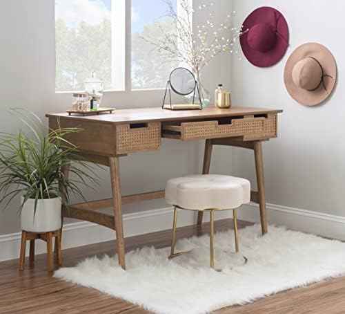 Dutton Natural Wood and Rattan Desk by Linon