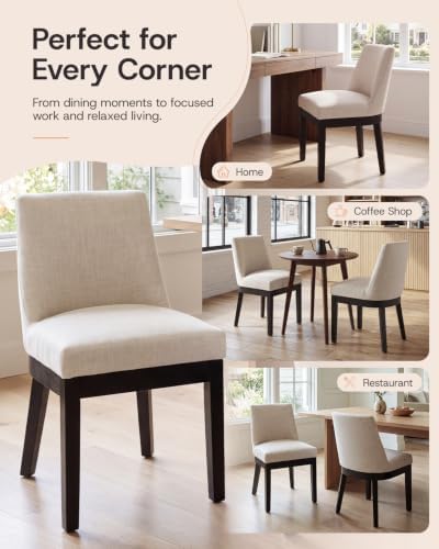 HNY Beige Linen Dining Chairs Set of 6, Soft Upholstered Dining Room Chairs