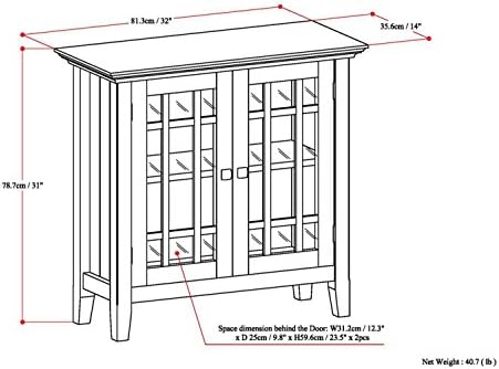 SIMPLIHOME Bedford 32" Wide Solid Wood Cabinet in Brunette Brown