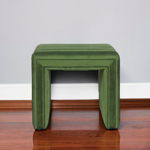 Spatial Order 19" Modern Channel Tufted Velvet Ottoman - Green