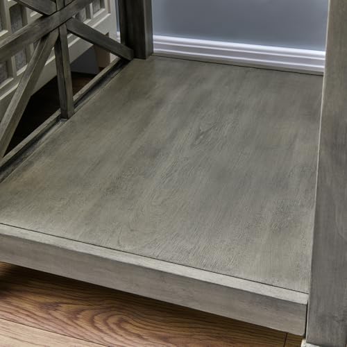Large Solid Wood End Table with Tempered Glass Top, Antique Gray