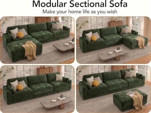 Vipbear 120" Chenille Oversized Modular Sectional Sofa, L Shaped Couch S...