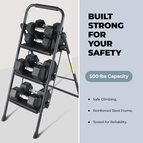 Step Ladder Folding Stool with Wide Anti-Slip Pedal