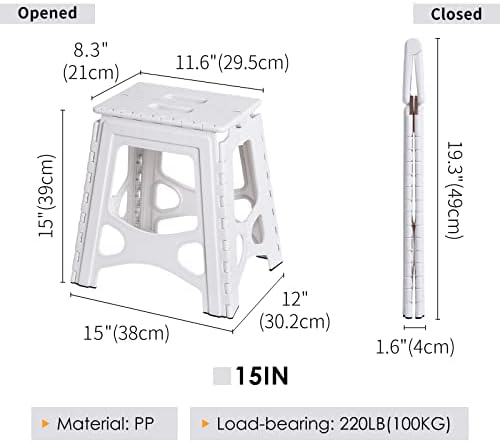 Folding Step Stool 15IN Tall Plastic Foldable Step Stool for Camping Picnic and Home, 1 Pack, Collapsible Stool for Adults, White