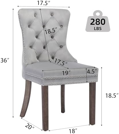 Velvet Dining Room Chairs Set of 2, Button Tufted, Wood Legs, Light Gray