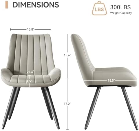 Mid Century Modern Dining Chairs Set of 4, Soft Cushion Upholstered Fabric, Light Grey