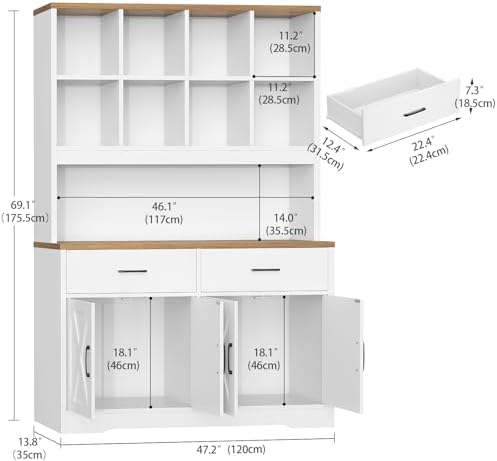 TEENFON Bookshelf and Bookcase, 5 Tier Floor Standing Bookshelves, Large Bookcases with Drawers and Storage Cabinet, 8 Open Storage Shelves and Printer Stand for Study, Living Room, Office