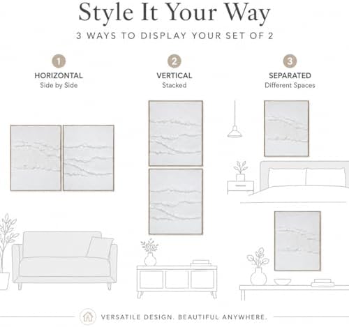 Artiluxy Neutral Abstract Wall Art Set of 2, Framed 3D Textured, 16x20 Inch