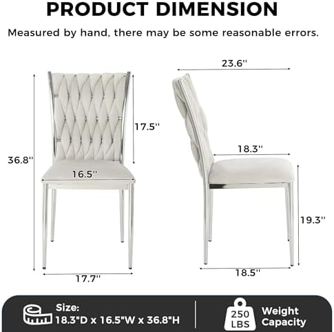 Light Grey Velvet Dining Chairs Set of 6, Modern Upholstered Kitchen Chairs