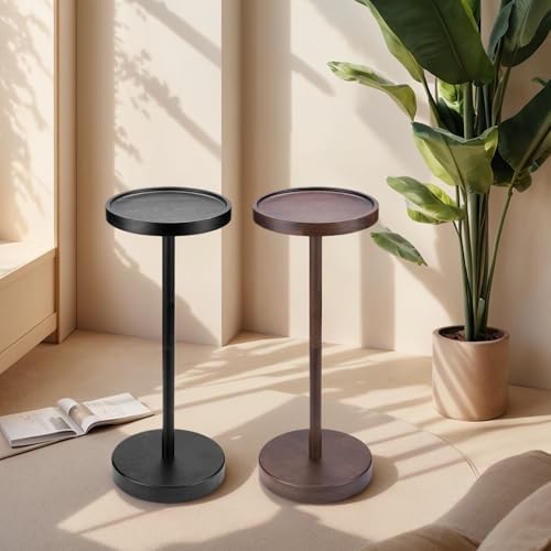 Solid Acacia Wood Pedestal End Table - Small Round